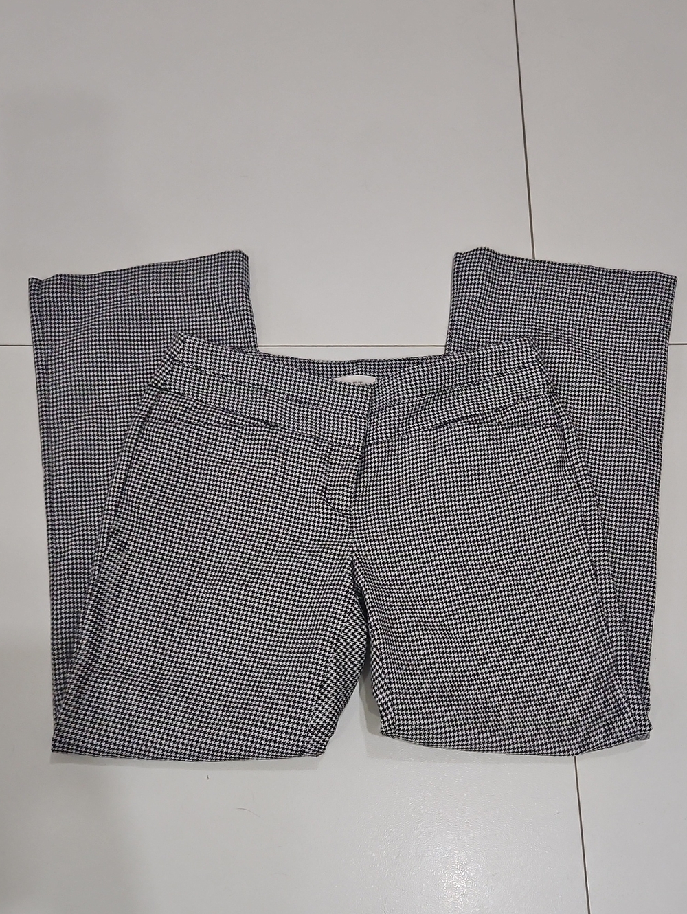 LOFT Black and White Mini Houndstooth Straight-Leg Pants